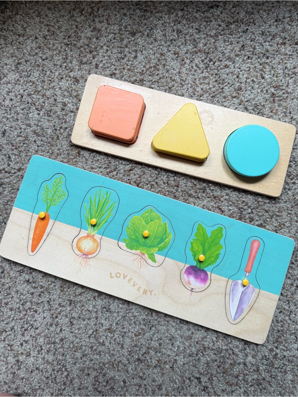 Lovevery Kids Wooden Vegetable and Shape Puzzle